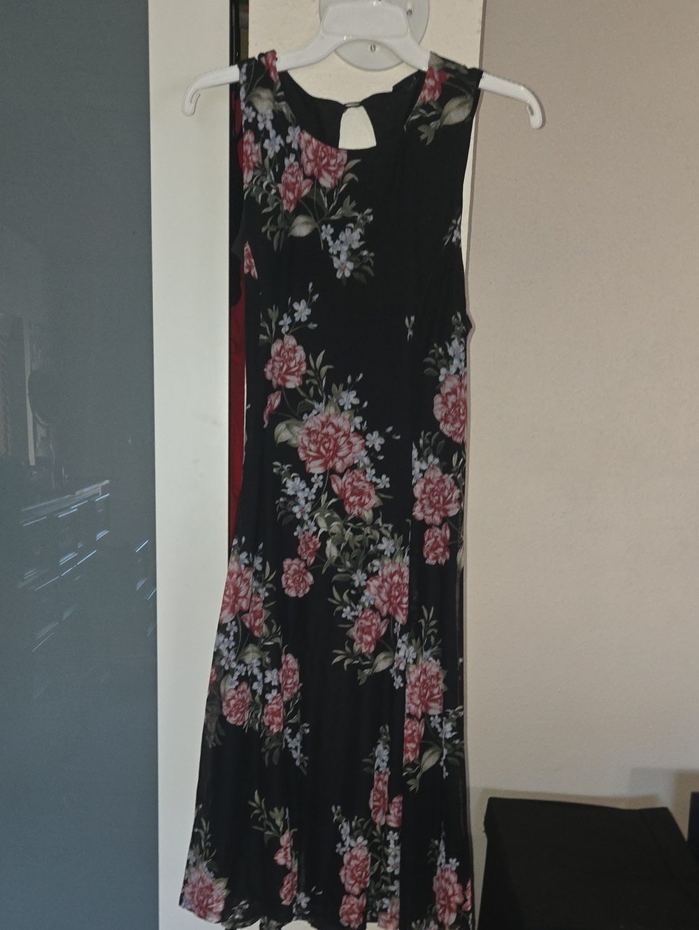 torrid Black Floral Sleeveless Midi Dress with Pink Blooms